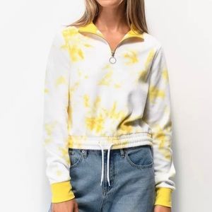 Zumiez Yellow Tie Die Quarter Zip Crop Sweater
